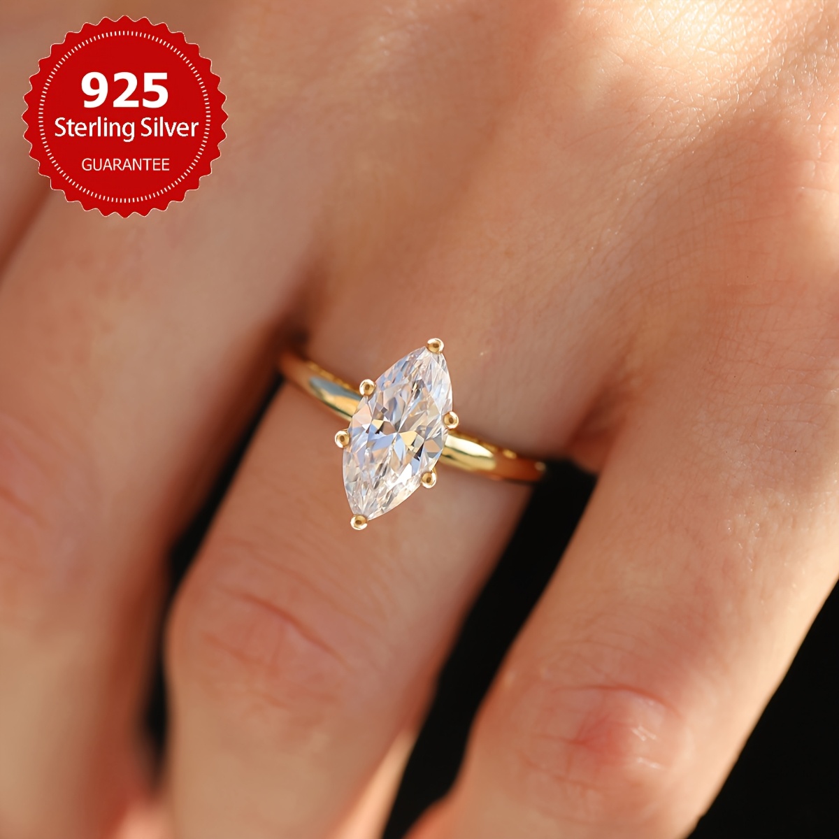 1ct Marquise Moissanite Engagement Ring 925 Sterling Silver 6 Prong Setting